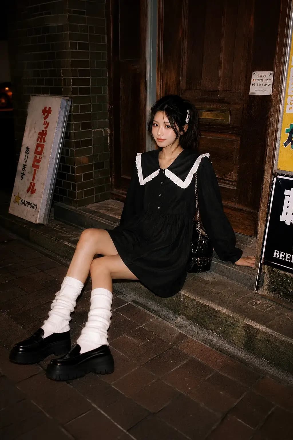 Black Contrast Collar Fit & Flare Mini Dress
